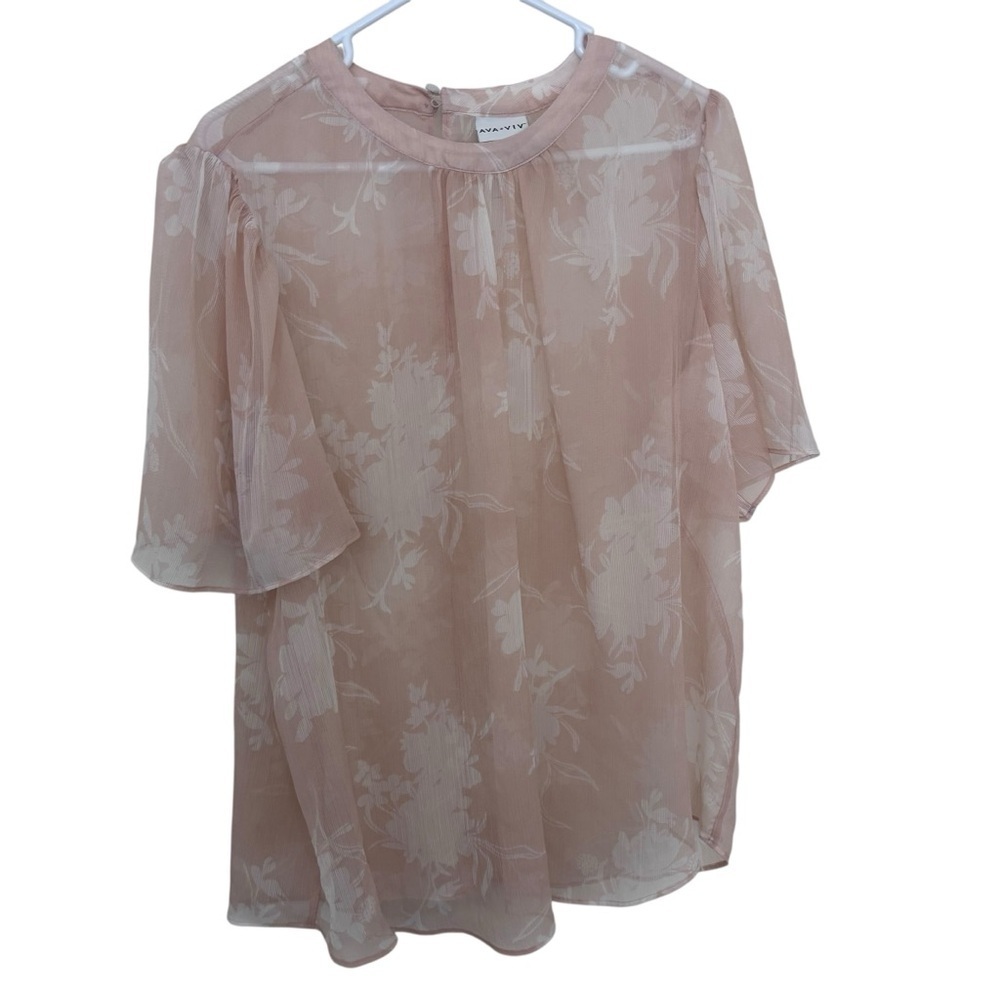 3/$15 Ava & Viv light orange Sheer Floral Flutter Sleeve Top 2X